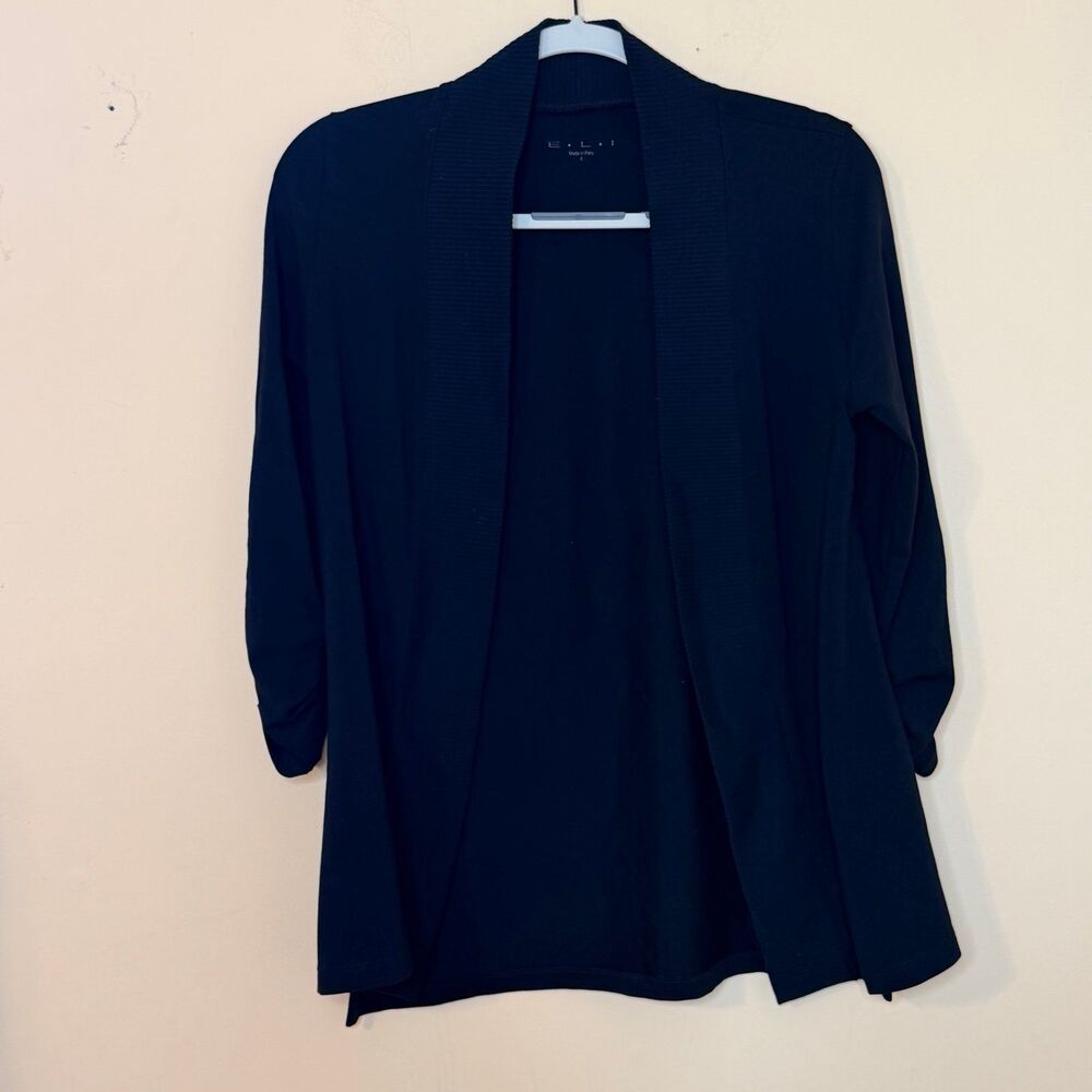 E.L.I. Women’s black Cardigan Pima cotton 3/4 sleeve open front